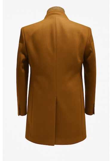 Plus Scorpion Erkek Uzun Kaşe Kaban İtalyan Kesim Slim Fit Şık Model Taba