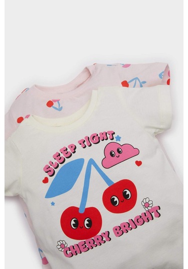 DeFacto Kız Bebek 4'lü Pijama Takımı Desenli Kısa Kollu Penye Üst Beli Lastikli Şort E1551A525HSPN237