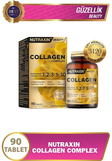 Nutraxin Collagen Beauty Complex 90 Tbl - Hidrolize Tip 1, 2, 3, 5, 10, Biotin, Zinc, Bakır, Hya, Selenyum