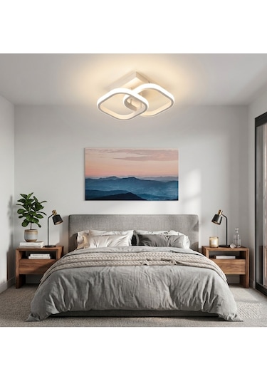 Lzy Avize Çift Kare Plafonyer Avize Beyaz Modern Tavan Aydınlatma Salon, Mutfak, Antre & Çocuk Odası