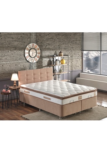 Nironyatak Niron Queen Çift Kişilik Pedli Yatak Seti 150X200 Sütlü Kahve Kum