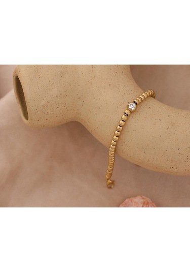 Eetit Paslanmaz Çelik Boncuk Zincir Bileklik Kadınlar İçin Altın Kübik Zirkonya Bilezik Altın