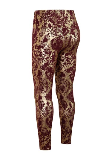 Yunboo Kadınlar İçin Yüksek Bel Vücut Şekli Veren Yoga Taytları, Sudu Emici Hızlı Kuruyan, Spor Ve Fitness İçin Kumaş, Bronz Renkli Yılan Desenli, 9/10 Uzunluk, Avrupa Numara L Bordo