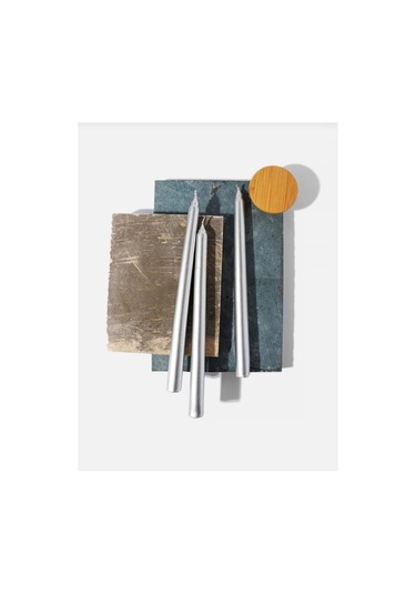 Denic 3 lü Metalik Gri Şamdan Mum Konik Mum