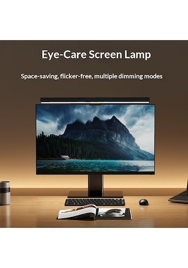 Göz Dostu Monitör Üstü Led Aydınlatma Asimetrik Optik 3 Renk Işık Ayarlanabilir Parlaklık 51 Cm Siyah