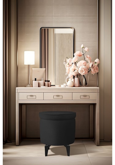 Gazzini Furniture Rio Retro Ayaklı Sandıklı Silindir Dekoratif Puf - Antrasit