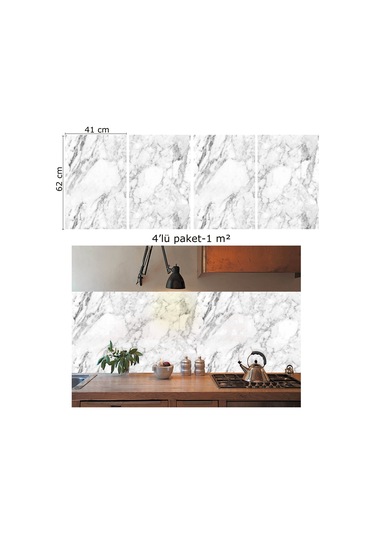 Tink Kendinden Yapışkanlı Beyaz Mermer Desenli Pvc Panel 41x62 Cm