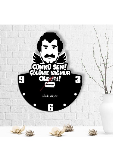 Kişiye Özel Çölüme Yağmur Oldun Tasarımlı Ahşap Duvar Saati - 3 Çok Renkli