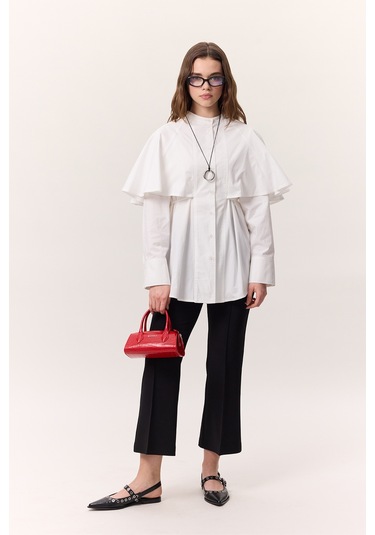 Pelerinli Tasarım Gömlek Ekru Ekru