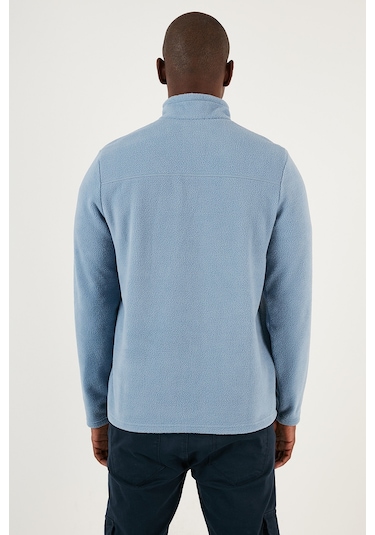 Buratti Slim Fit Yarım Fermuarlı Yumuşak Dokulu Şardonlu Kışlık Erkek Polar 59060011 Koyu Mavi