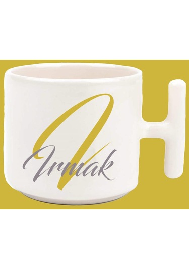 Kişiye Özel I Harfli Ve İsimli Gold Gri T Kulplu Baskılı Kupa Bardak