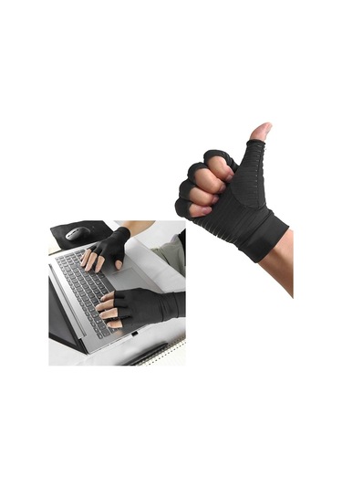 Happychildhood Artrit Sıkıştırma Eldivenleri Bakır Elyaf Konfor Artrit Eldiveni Romatoid Artrit Için Karpal Tünel Terapi Bilek Siyah - Siyah
