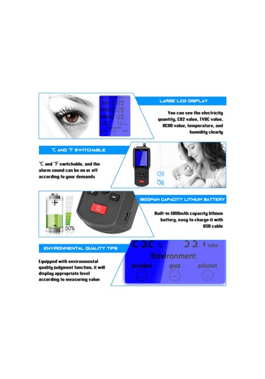 Usb Kablolu Çok Fonksiyonlu Hava Kalitesi Test Cihazı Çok Renkli