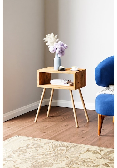 İntergo Ahşap Ayaklı Raflı Komodin Atlantik Çam