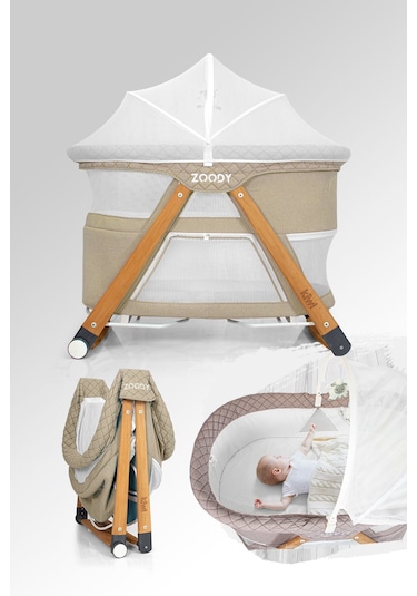 Kiwi Zoody Park Yatak Ve Oyun Parkı Bebek Beşiği, Anne Yanı Beşik, Park Beşik, Sallanan Beşik -latte Renk