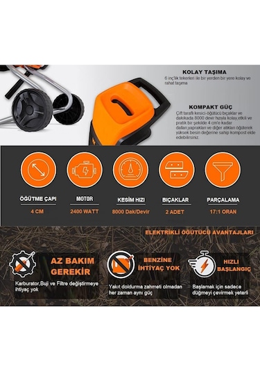Garden Pro ZF-5120 Elektrikli Sessiz Dal Öğütme Makinesi