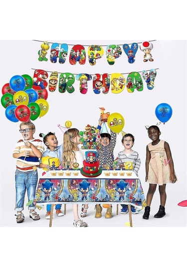 Yeniden Yapım Süper Mario Doğum Günü Partisi Dekorasyon Balon Seti Çelenk Afiş Pasta Cupcake Üstü Seti Diğer