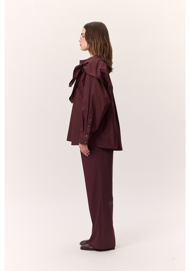 Bağlamalı Detaylı Tasarım Gömlek Bordo Bordo