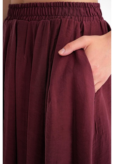 4612 Kadın Yandan Cepli Pileli Bol Etek Bordo Bordo