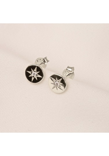 Altın Küpe - 14 Ayar Altın Kutup Yıldızı Taşlı Küpe Sarı