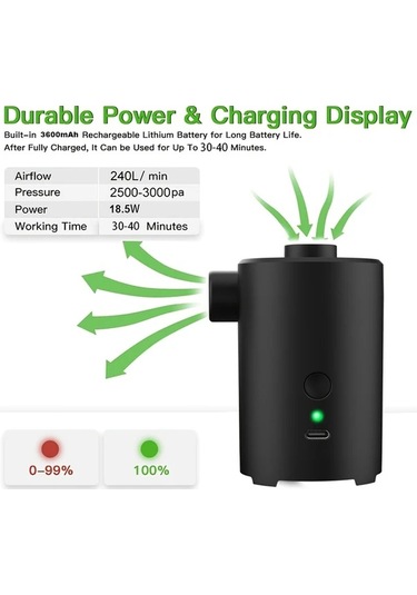 Motion003 1pc 3600mah Şarj Edilebilir Taşınabilir Hava Pompası Siyah 4 Nozul Usb Şarj Otom