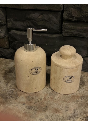 Traverten Sıvı Sabunluk Ve Pamukluk 2'li Set Gold