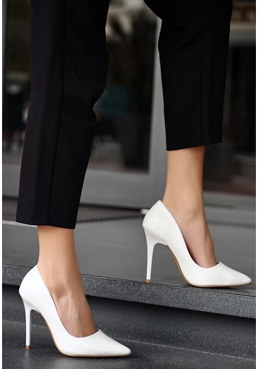 Hillar Beyaz Cilt Stiletto Ayakkabı Beyaz