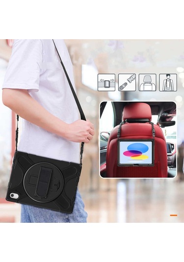 iPad Uyumlu 10. Nesil 10.9 İnç 2022 Uyumlu Kılıf Ultra Koruma Zırh Askılı Silikon Tablet Kılıfı