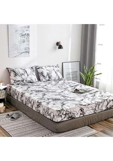 Novahub Blue Elastic Sheet Bed Cover With Non-slip Mat, Waterproof Marble Fitted Sheet, Pillowcase Included - 99x190x35cm Mor