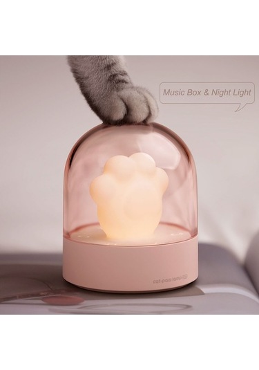 Müzikli Led Gece Lambası Kedi Pençesi Şeklinde Lamba Aydınlatma Gece Başucu Lambası Çocuklar İçin Seyahat Kamp Ofis Ev Dekoru Pembe