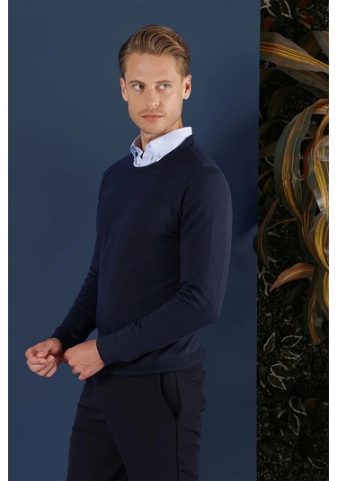 Tr 858 Slim Fit Lacivert Klasik Triko Lacivert