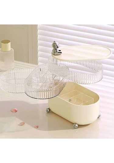 Dancemonkey Cbtx Döner Depolama Tepsisi Rafı, Şeffaf 4 Katmanlı Küpe Bileklik Organizatör - Ayı / Bej Bej