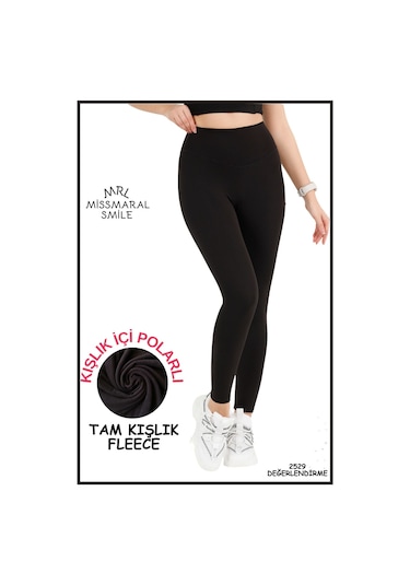 Kadın Kışlık Içi Polarlı Yüksek Bel Toparlayıcı Tayt Lacivert Curve High Waist Fleece Winter 1058 SiYAH