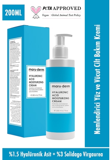 Maruderm Hyalüronik Asit Nemlendirici Yüz ve Vücut Cilt Bakım Kremi 200 ML