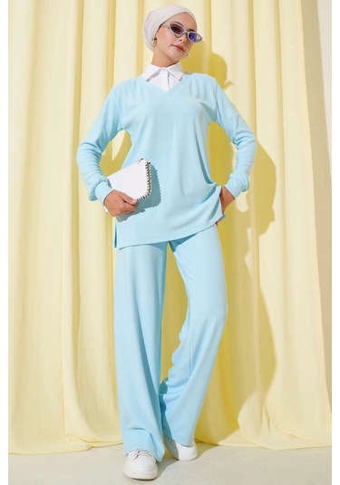 Biçomi Gömlek Yaka Fitilli Salaş İkili Takım Buz Mavisi T4300 Mavi