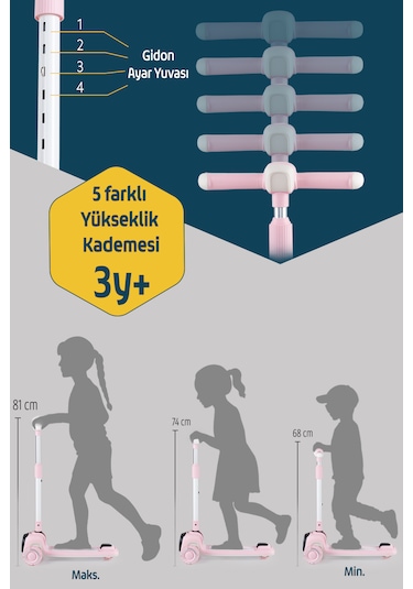 Prego Flow Müzikli Işıklı Oturaklı Çocuk Scooter Katlanabilir - Yükseklik Ayarlı Pembe