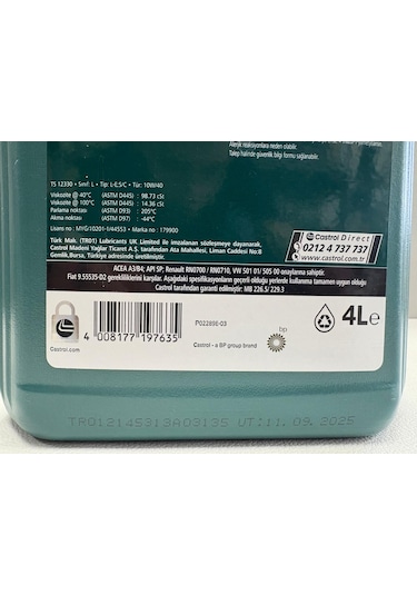 Castrol Magnatec 10W-40 A/B 4l Motor Yağı Üretim Tarihi 2025