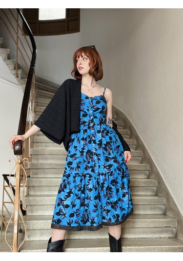 Retrobird Country Girl Ruffle Dantel Detaylı Tasarım Elbise Kadın Koyu Mavi-13311-koyu Mavi