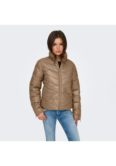 Jacqueline De Yong Fiona Life Short Kadın Kahverengi Dik Yaka Ceket Kahverengi