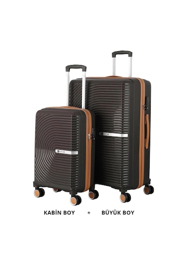 Mçs Bavul Büyük Ve Kabin 2li Set Kırılmaz Silikon Valiz V374 Acıkahve/şampanya Kahverengi - Bej