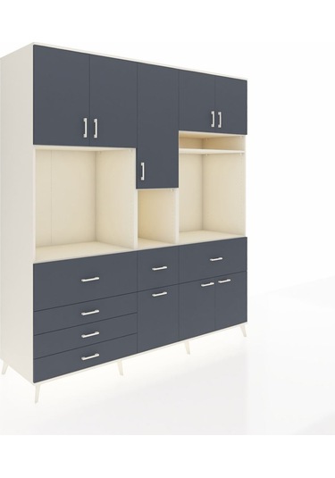 Kronos Dolap 10 Raflı 6 Çekmeceli 8 Kapaklı 220x59x243 Aytaşı-antrasit/antrasit Antrasıt/antrasıt