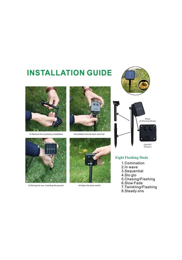 Yunboo Güneş Enerjili Bahçe Dekorasyon Işık Zinciri Yeşil 10m 100 Led 8 Fonksiyon Ip65 Su Geçirmez Otomatik Aç-kapat Ni-mh Pil 600mah Yeşil