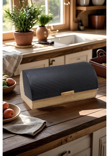 Clemento Bambu Ekmek Dolabı Siyah