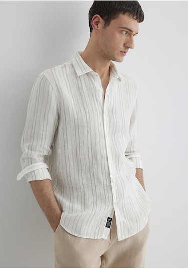 Mavi - Çizgili Yeşil Gömlek 0211525-71481 Yeşil