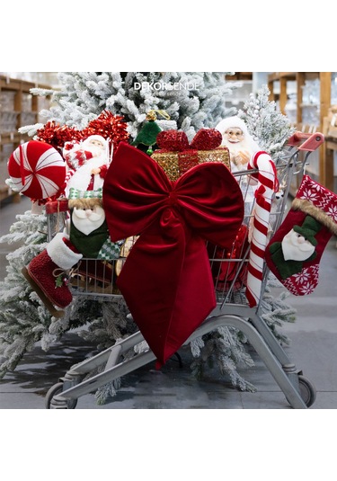 Yılbaşı Süsü Kadife Fiyonk Kırmızı 50 Cm