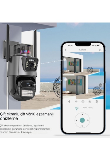8mp 4k Ip Kamera Açık Wifi Ptz Çift Lens Çift Ekran Otomatik İzle