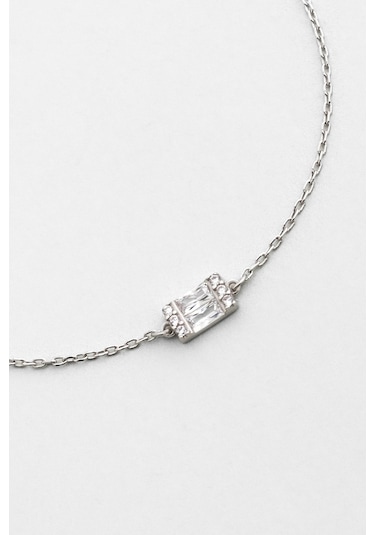 So Chic Işıltılı Baget 18 Ayar Beyaz Altın Kaplama 19 Cm Gümüş Bileklik Rodyum