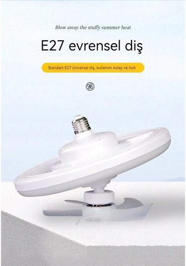 360 E27 Uzaktan Kumandalı Üç Renkli Tavan Vantilatörü Açık Beyaz 3 Renk Kumandalı