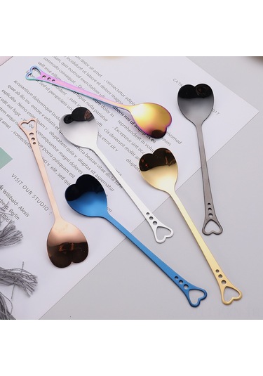 Kosona Altın Kalp Desenli Paslanmaz Çelik Kahve Kaşığı - Ev Kullanıma Uygun, Dayanıklı Karıştırma Aleti Altın