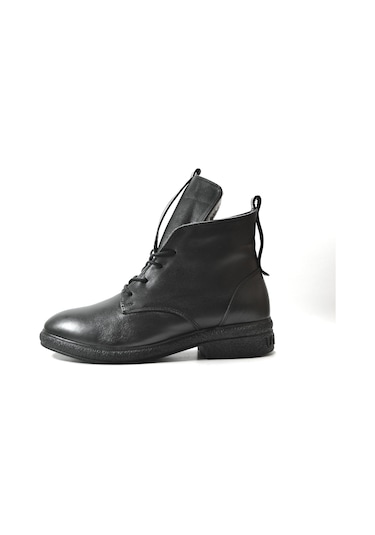 Onlo Ayakkabı Er.345 Hakiki Deri Siyah Kürklü Fermuarlı Kadın Bot Siyah